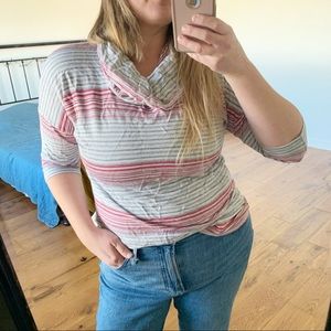 Dress Barn red/gray cowl neck 3/4 sleeve top